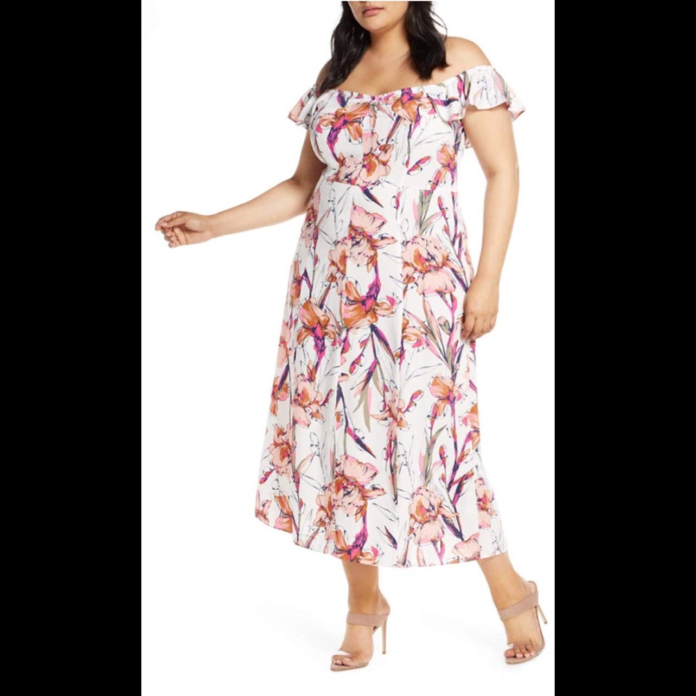 NWT Leith Floral Print Ruffle Flounce Midi Dress